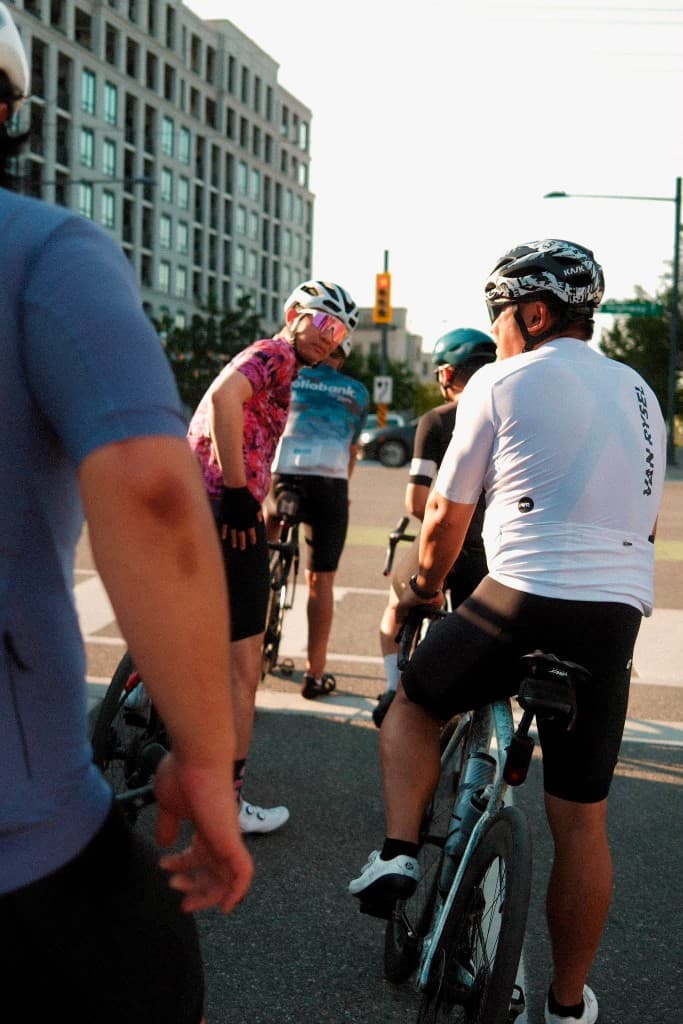 Riders waiting at a set of lights before rolling out
